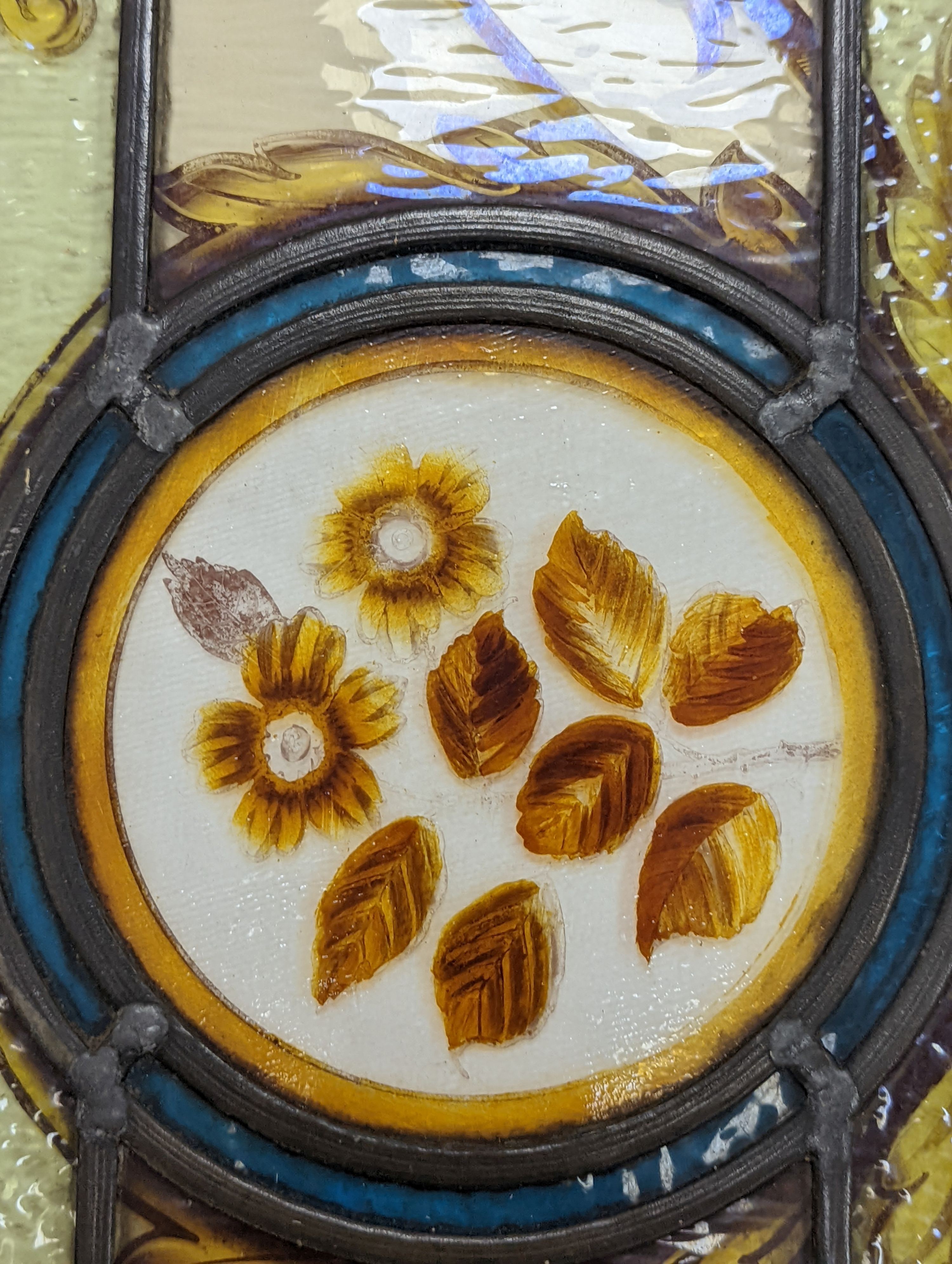 Two 19th century stained glass panels, largest 68x28cm